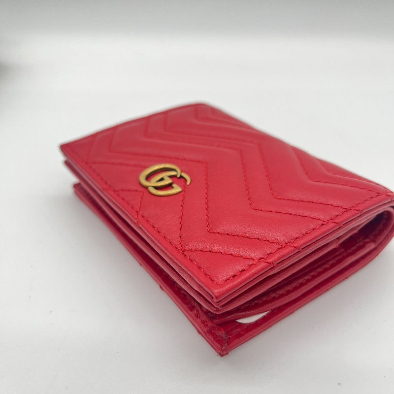 Gucci 古馳 GG Marmont 紅色 菱格紋 牛皮 短夾-7