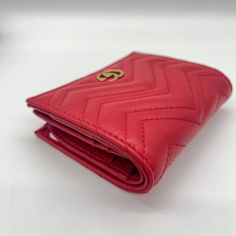 Gucci 古馳 GG Marmont 紅色 菱格紋 牛皮 短夾-8