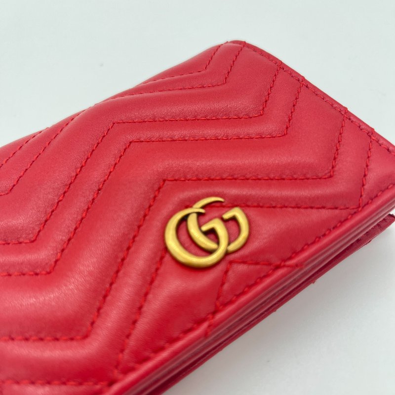 Gucci 古馳 GG Marmont 紅色 菱格紋 牛皮 短夾-9