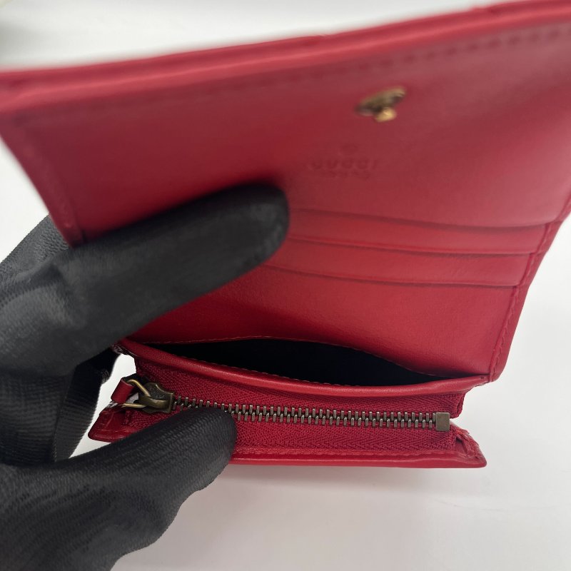 Gucci 古馳 GG Marmont 紅色 菱格紋 牛皮 短夾-15
