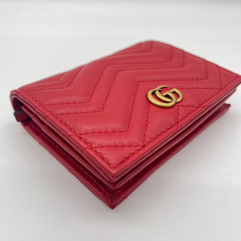 Gucci 古馳 GG Marmont 紅色 菱格紋 牛皮 短夾-16