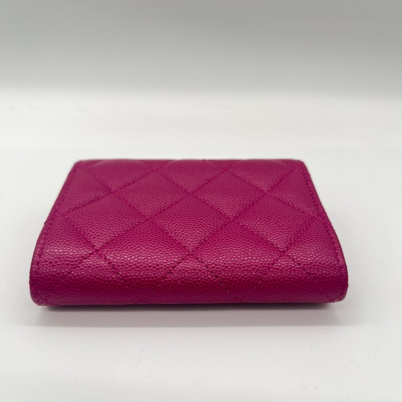 Chanel 香奈兒 經典菱格 荔枝紋 翻蓋 紫色 酒紅色  小牛皮 材質 卡包 短夾 卡夾-3