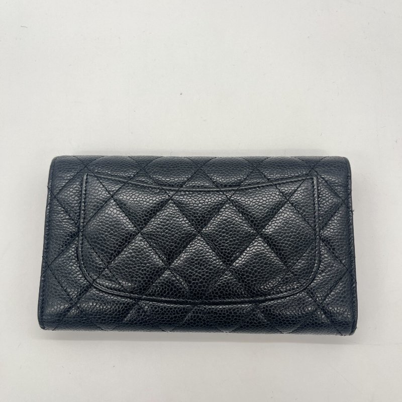Chanel 香奈兒 Long Wallet 經典扣式 黑色 荔枝紋 牛皮 淡金釦 長夾-1