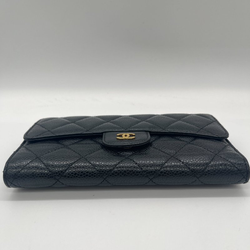 Chanel 香奈兒 Long Wallet 經典扣式 黑色 荔枝紋 牛皮 淡金釦 長夾-2
