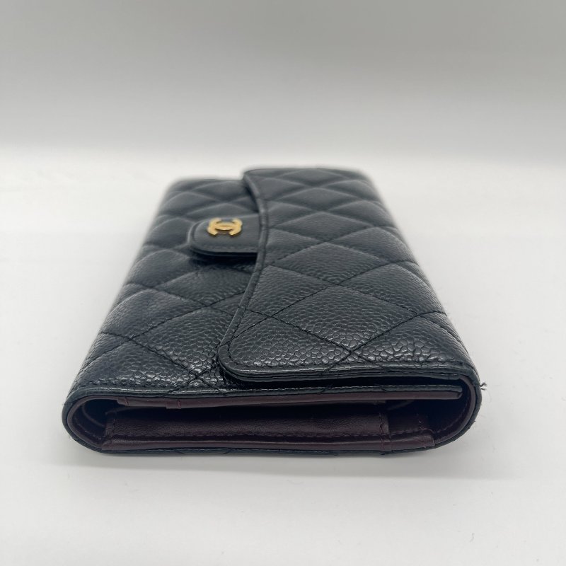 Chanel 香奈兒 Long Wallet 經典扣式 黑色 荔枝紋 牛皮 淡金釦 長夾-3