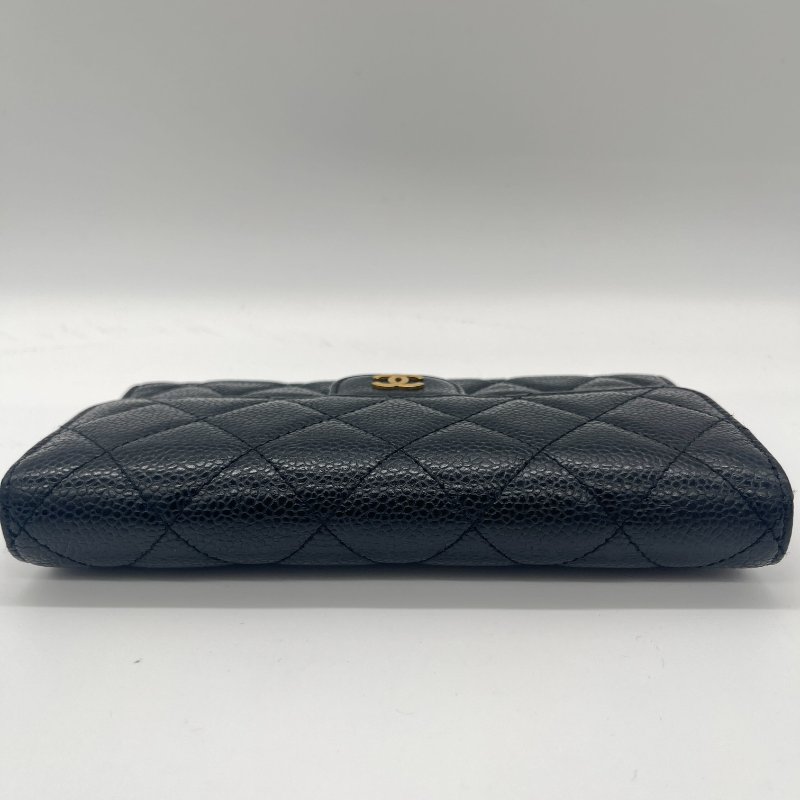 Chanel 香奈兒 Long Wallet 經典扣式 黑色 荔枝紋 牛皮 淡金釦 長夾-4