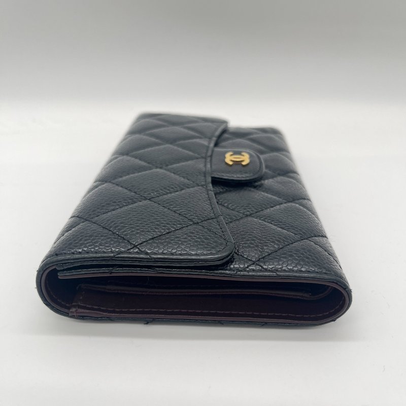 Chanel 香奈兒 Long Wallet 經典扣式 黑色 荔枝紋 牛皮 淡金釦 長夾-5