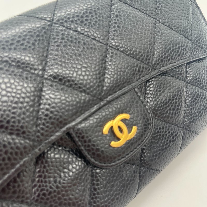 Chanel 香奈兒 Long Wallet 經典扣式 黑色 荔枝紋 牛皮 淡金釦 長夾-6