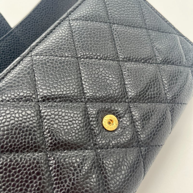 Chanel 香奈兒 Long Wallet 經典扣式 黑色 荔枝紋 牛皮 淡金釦 長夾-7