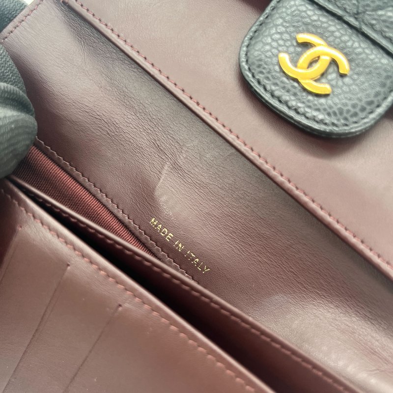 Chanel 香奈兒 Long Wallet 經典扣式 黑色 荔枝紋 牛皮 淡金釦 長夾-14