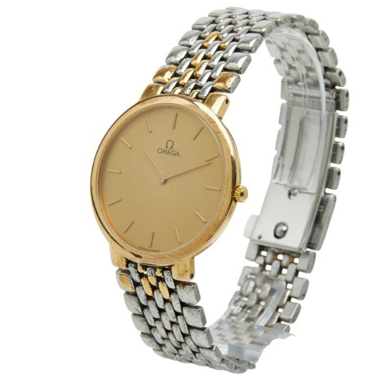 歐米茄碟飛系列石英腕錶,金色錶盤,不鏽鋼鍍層,女款-1