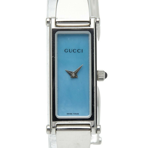 Gucci 貝殼錶盤（藍色）手鐲式腕錶，1500L 石英機芯，不鏽鋼錶殼，女款
