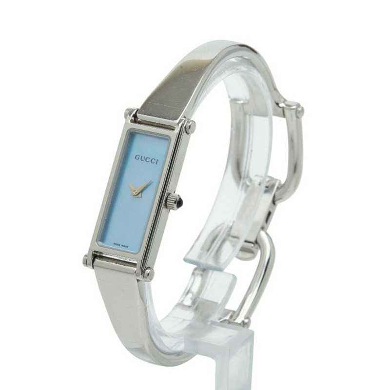 Gucci 貝殼錶盤(藍色)手鐲式腕錶,1500L 石英機芯,不鏽鋼錶殼,女款-1