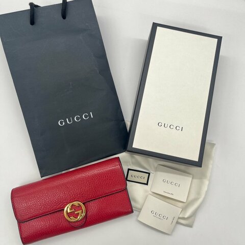 Gucci 古馳 GG 紅色 荔枝紋 皮革 肩背 長夾 錢包