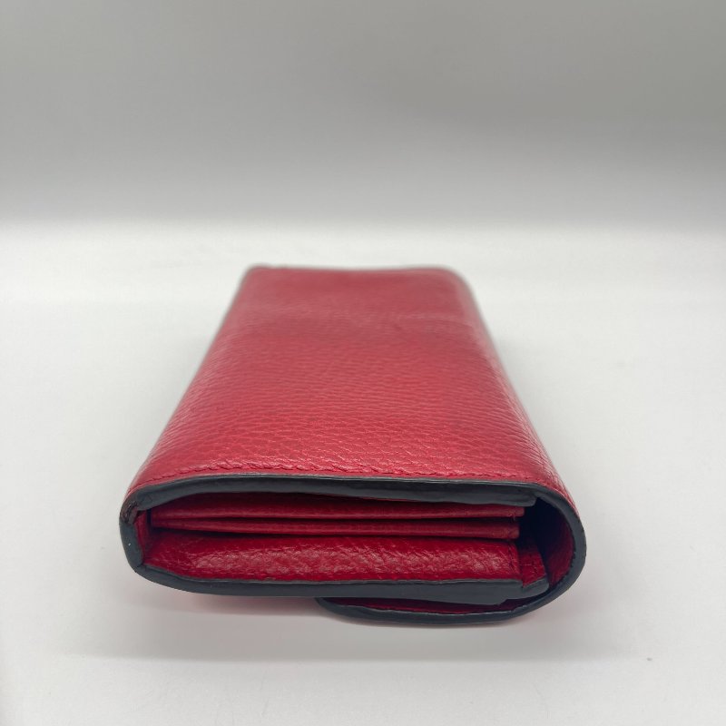 Gucci 古馳 GG 紅色 荔枝紋 皮革 肩背 長夾 錢包-4