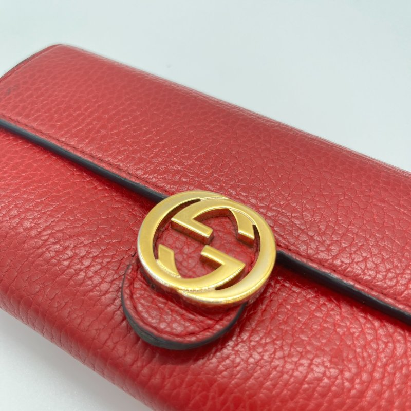 Gucci 古馳 GG 紅色 荔枝紋 皮革 肩背 長夾 錢包-9
