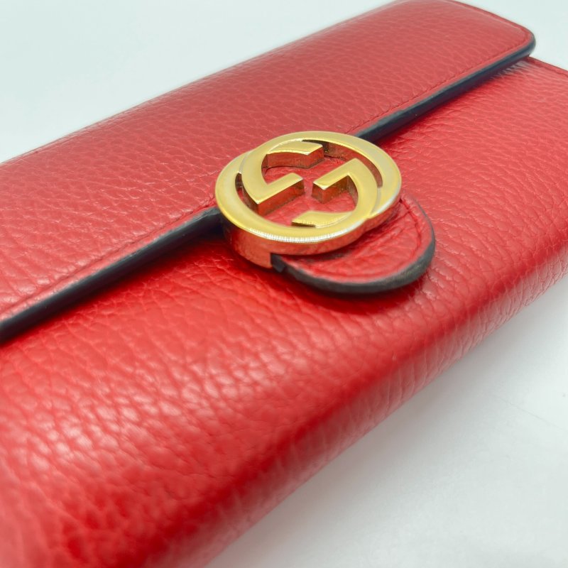 Gucci 古馳 GG 紅色 荔枝紋 皮革 肩背 長夾 錢包-11