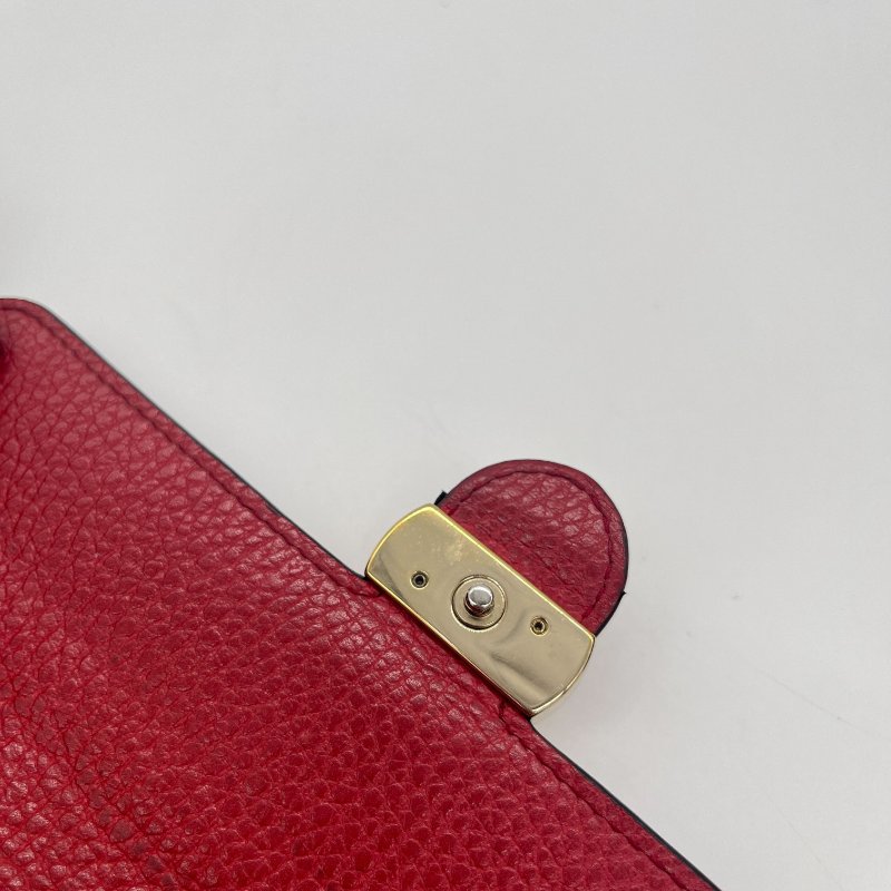 Gucci 古馳 GG 紅色 荔枝紋 皮革 肩背 長夾 錢包-15