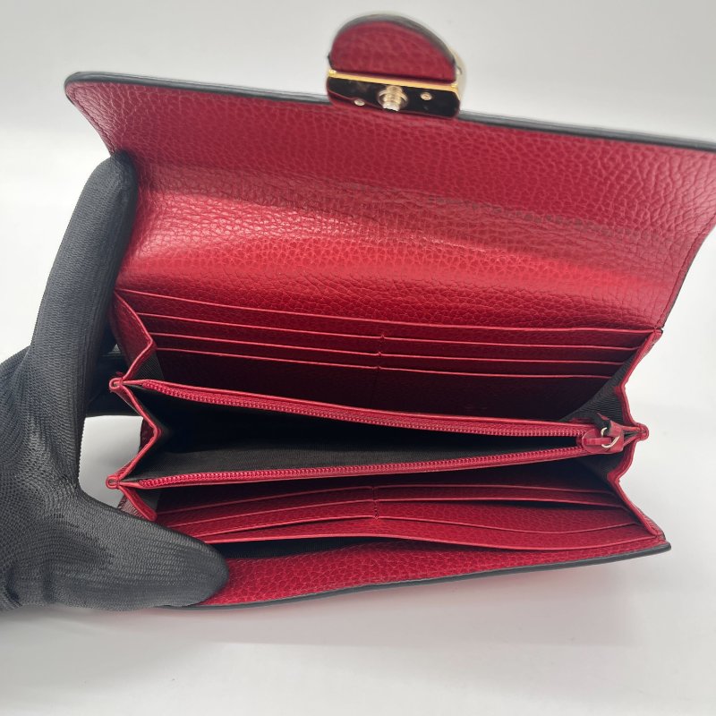 Gucci 古馳 GG 紅色 荔枝紋 皮革 肩背 長夾 錢包-17