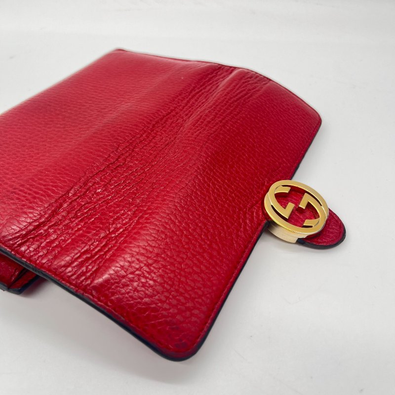Gucci 古馳 GG 紅色 荔枝紋 皮革 肩背 長夾 錢包-18