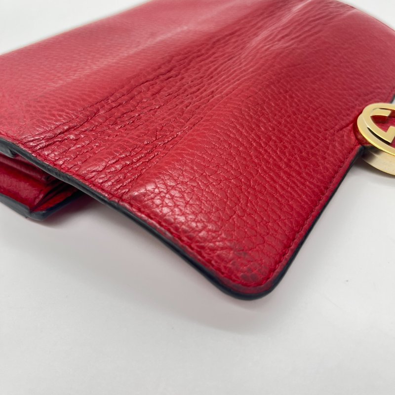 Gucci 古馳 GG 紅色 荔枝紋 皮革 肩背 長夾 錢包-19