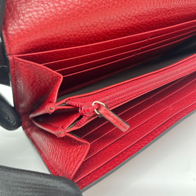 Gucci 古馳 GG 紅色 荔枝紋 皮革 肩背 長夾 錢包-22