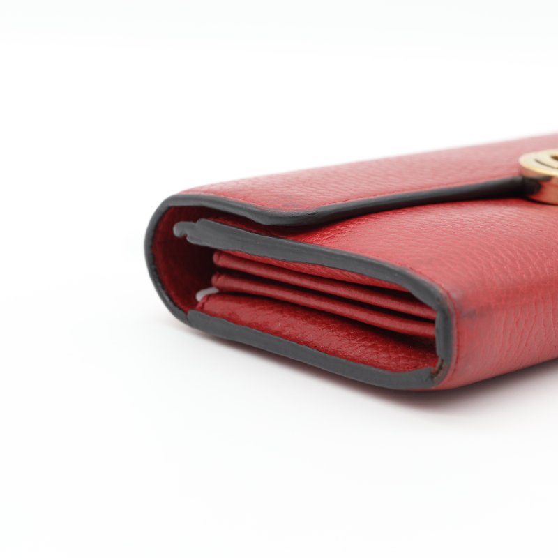 Gucci 古馳 GG 紅色 荔枝紋 皮革 肩背 長夾 錢包-3