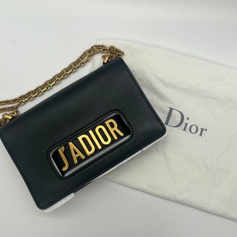 Dior 迪奧 J’adior 黑色 小牛皮 金釦 翻蓋 肩背包 斜背包