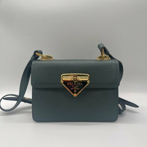 Prada 普拉達Saffiano Symbole Bag 森林綠 十字紋 牛皮 側背包 斜掛包 手提包 肩背包