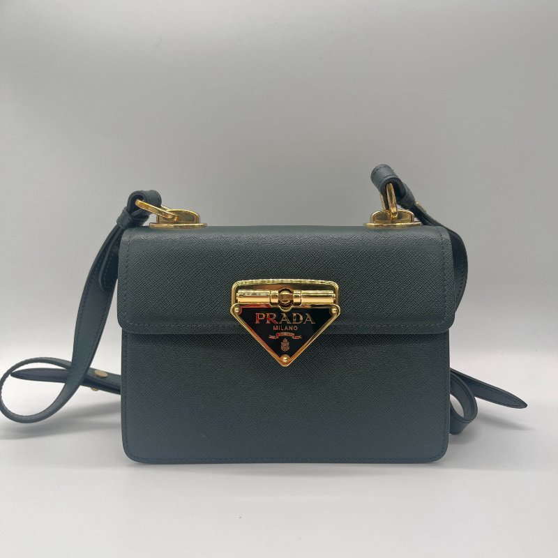 Prada 普拉達Saffiano Symbole Bag 森林綠 十字紋 牛皮 側背包 斜掛包 手提包 肩背包-1