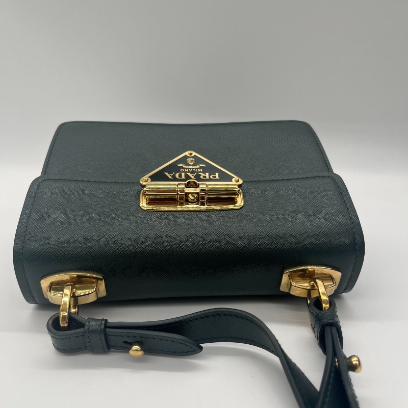 Prada 普拉達Saffiano Symbole Bag 森林綠 十字紋 牛皮 側背包 斜掛包 手提包 肩背包-4