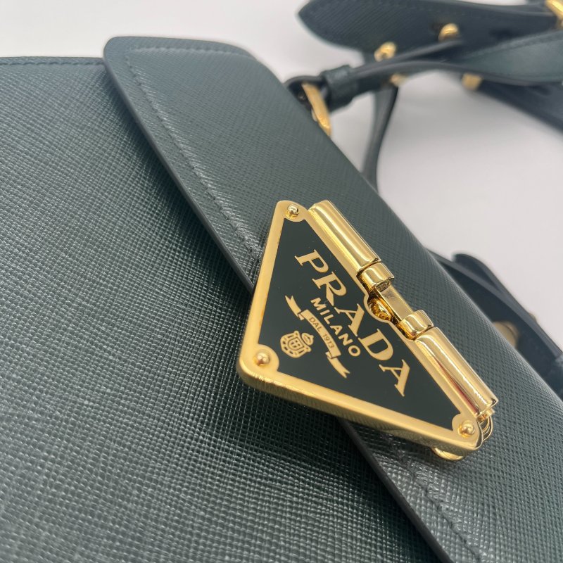 Prada 普拉達Saffiano Symbole Bag 森林綠 十字紋 牛皮 側背包 斜掛包 手提包 肩背包-6