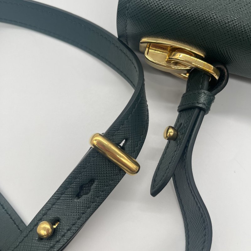 Prada 普拉達Saffiano Symbole Bag 森林綠 十字紋 牛皮 側背包 斜掛包 手提包 肩背包-9