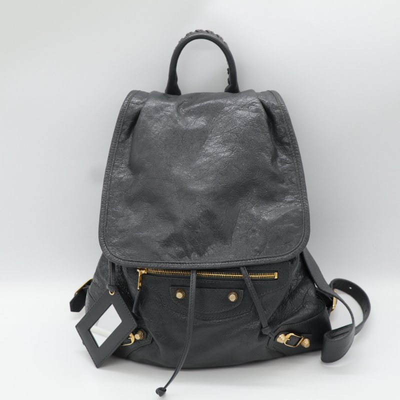 Balenciaga 巴黎世家 黑色 牛皮 銀扣 後背包-0