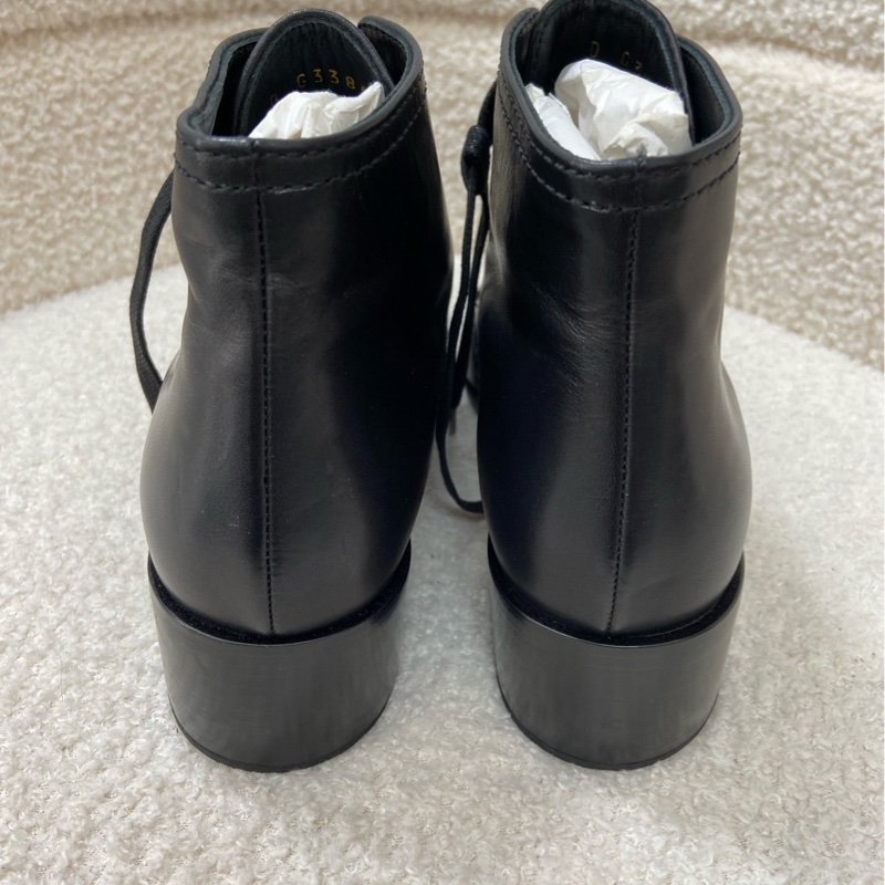 【閒置未使用】Chanel香奈兒黑色拼亮皮粗跟短靴36碼4cm跟高-2