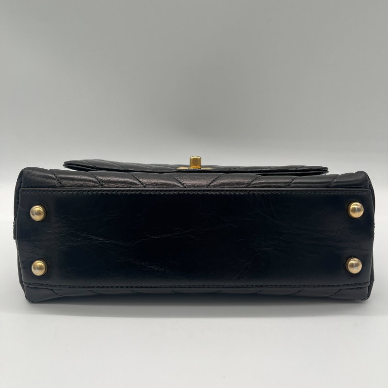 Chanel 香奈兒 Medium Coco 黑色 人字紋 牛皮 金釦 鍊條包 手提包-3