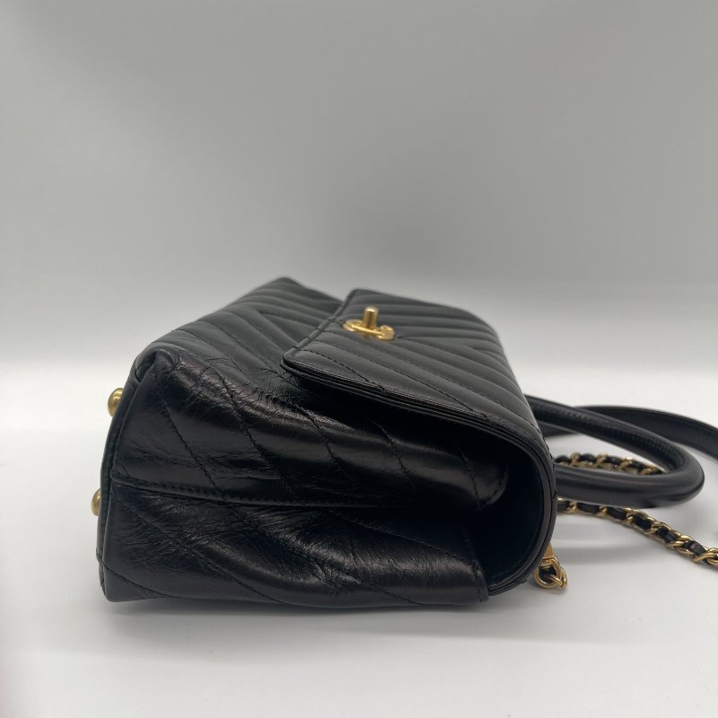 Chanel 香奈兒 Medium Coco 黑色 人字紋 牛皮 金釦 鍊條包 手提包-4