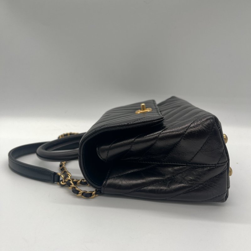 Chanel 香奈兒 Medium Coco 黑色 人字紋 牛皮 金釦 鍊條包 手提包-5