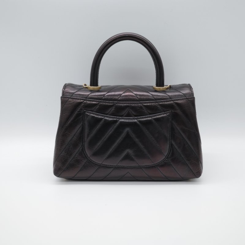 Chanel 香奈兒 Medium Coco  黑色 人字紋 牛皮 金釦 鍊條包 手提包-3