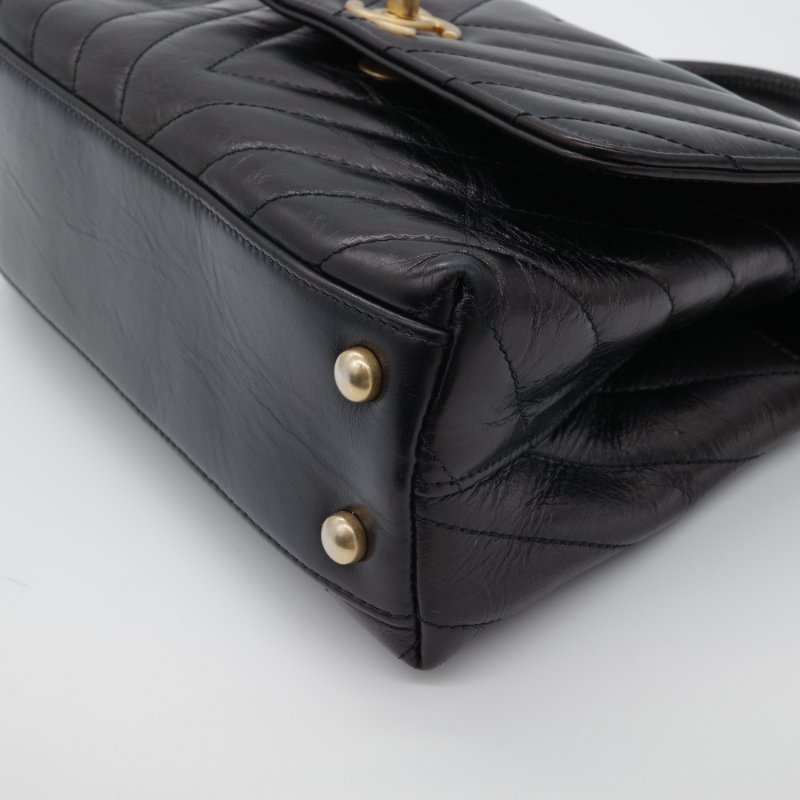 Chanel 香奈兒 Medium Coco  黑色 人字紋 牛皮 金釦 鍊條包 手提包-8