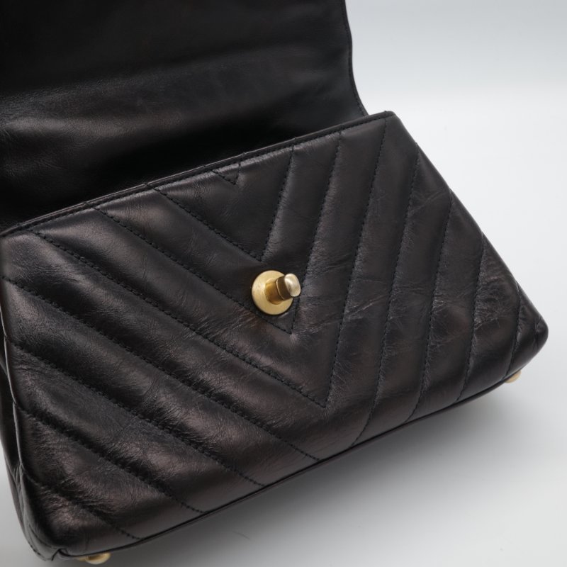 Chanel 香奈兒 Medium Coco  黑色 人字紋 牛皮 金釦 鍊條包 手提包-12