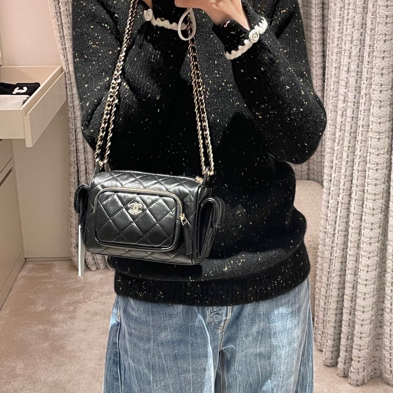 #大全配🈶購證 #全新帶膜 香奈兒24k相機包 芯片款🉑斜挎/肩背-1