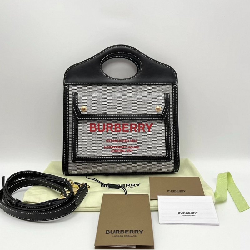 BURBERRY Pocket牛皮拼帆布手提斜背包 男女適用 23*22*6 全新閒置配件塵袋-2