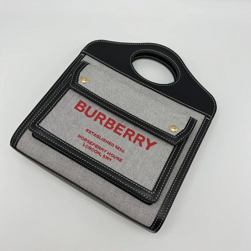 BURBERRY Pocket牛皮拼帆布手提斜背包 男女適用 23*22*6 全新閒置配件塵袋-3