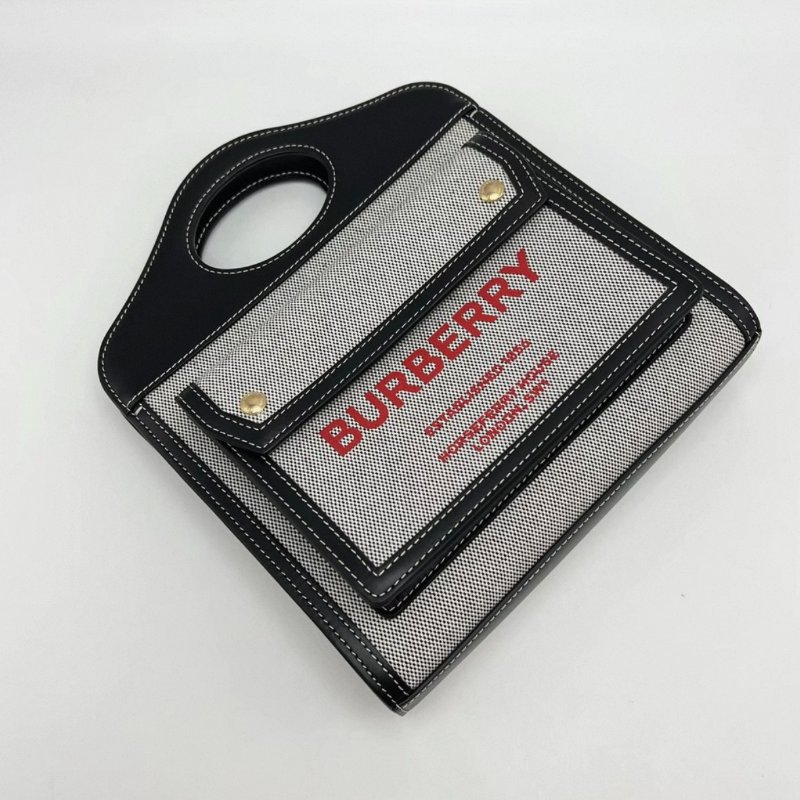 BURBERRY Pocket牛皮拼帆布手提斜背包 男女適用 23*22*6 全新閒置配件塵袋-4