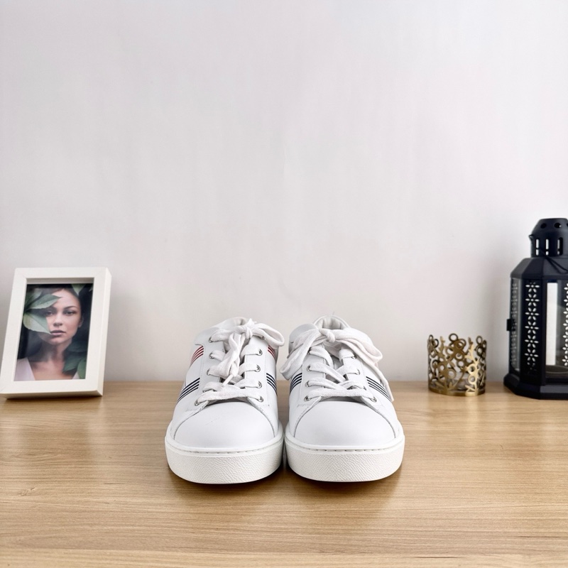 98新 HERMES愛馬仕-白色皮革多色H低幫系帶板鞋休閒鞋～41碼-1