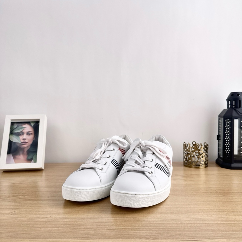 98新 HERMES愛馬仕-白色皮革多色H低幫系帶板鞋休閒鞋～41碼-2