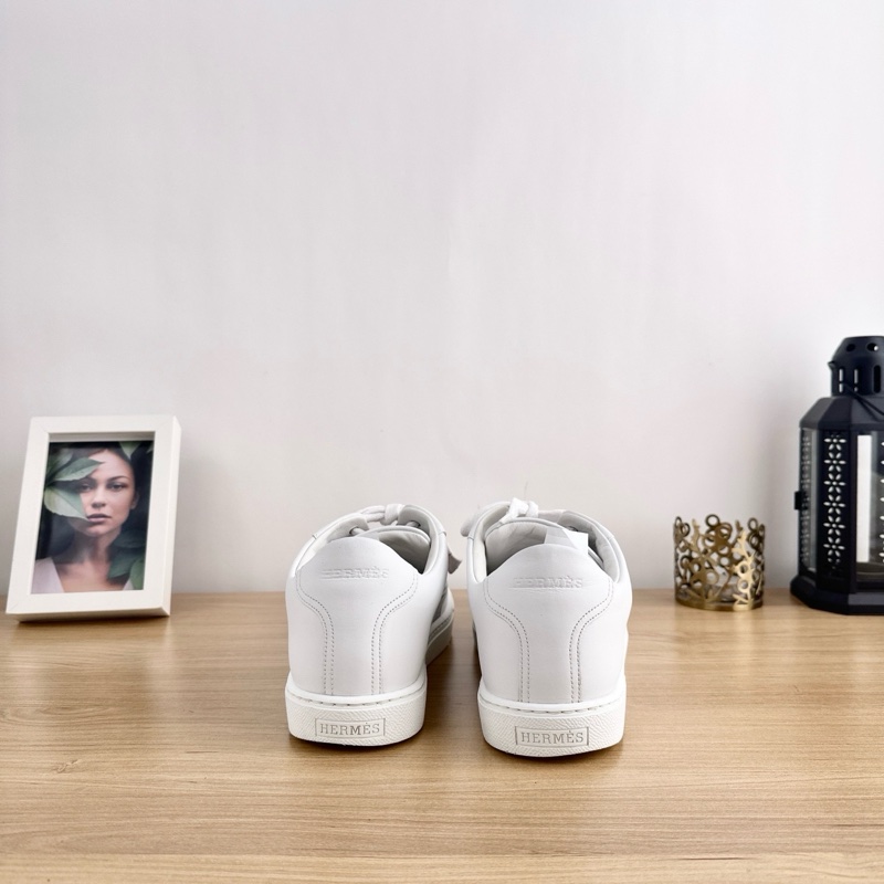 98新 HERMES愛馬仕-白色皮革多色H低幫系帶板鞋休閒鞋～41碼-3