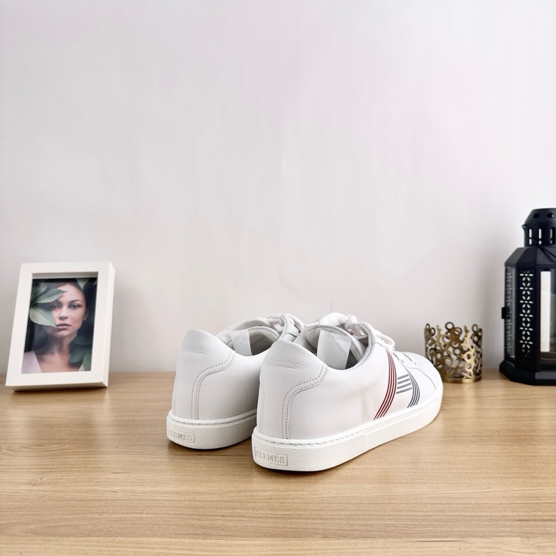 98新 HERMES愛馬仕-白色皮革多色H低幫系帶板鞋休閒鞋～41碼-4