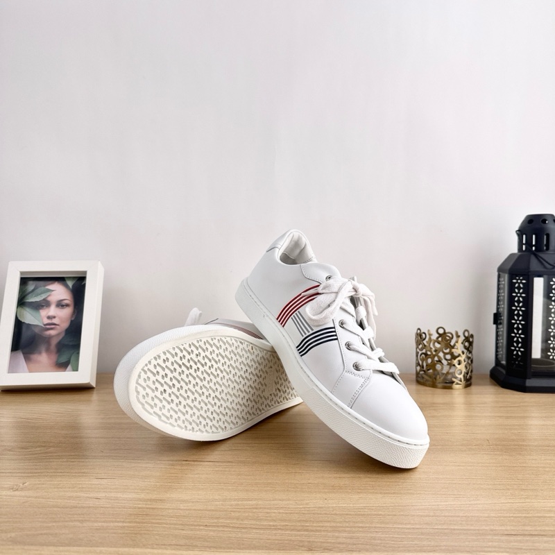 98新 HERMES愛馬仕-白色皮革多色H低幫系帶板鞋休閒鞋～41碼-5